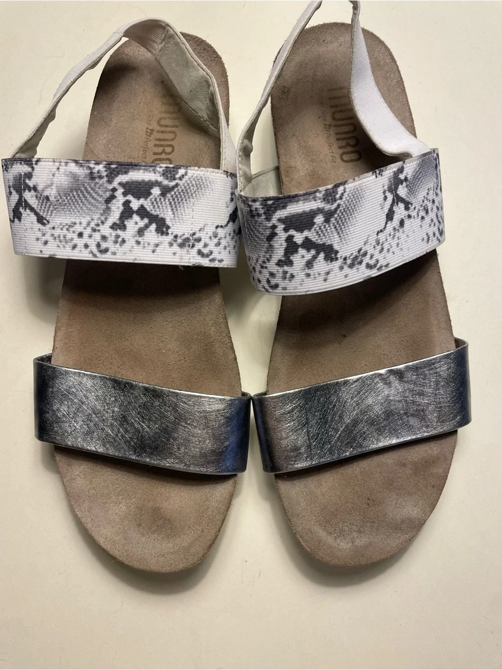 Munro Pisces Silver Metallic & White Snake Slingback Sandals size 9.5